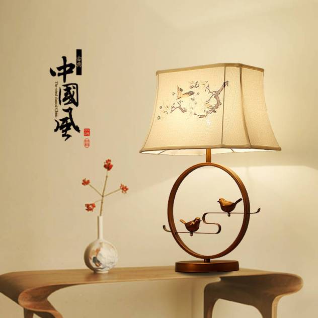中国风T2001卧室台灯 别墅灯饰 厂家定制花鸟图案